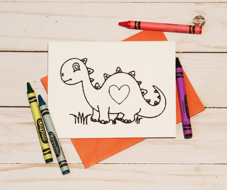 Dinosaur Coloring Valentine’s Day Cards