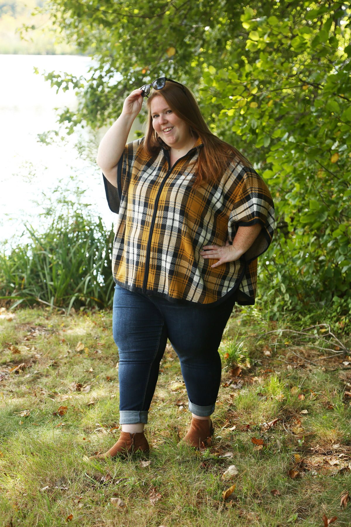 Plus Size Plaid Cape