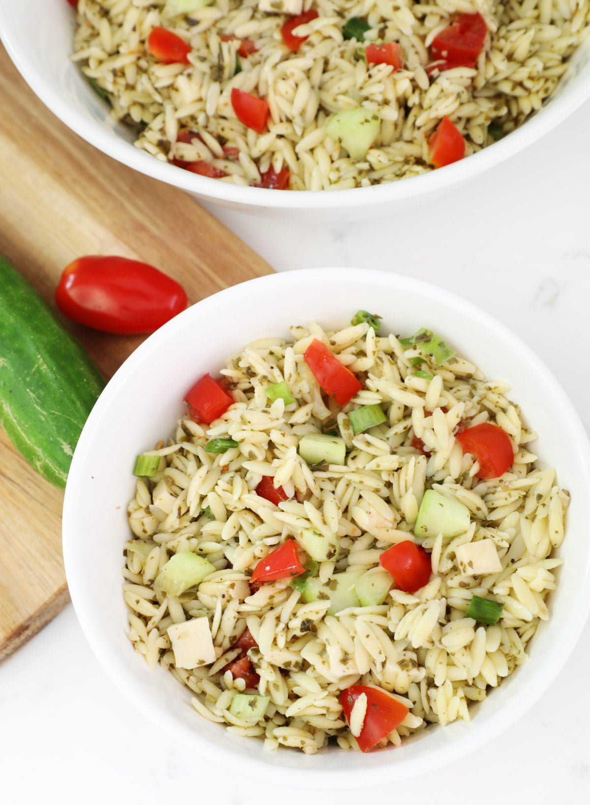 Orzo pasta salad with pesto