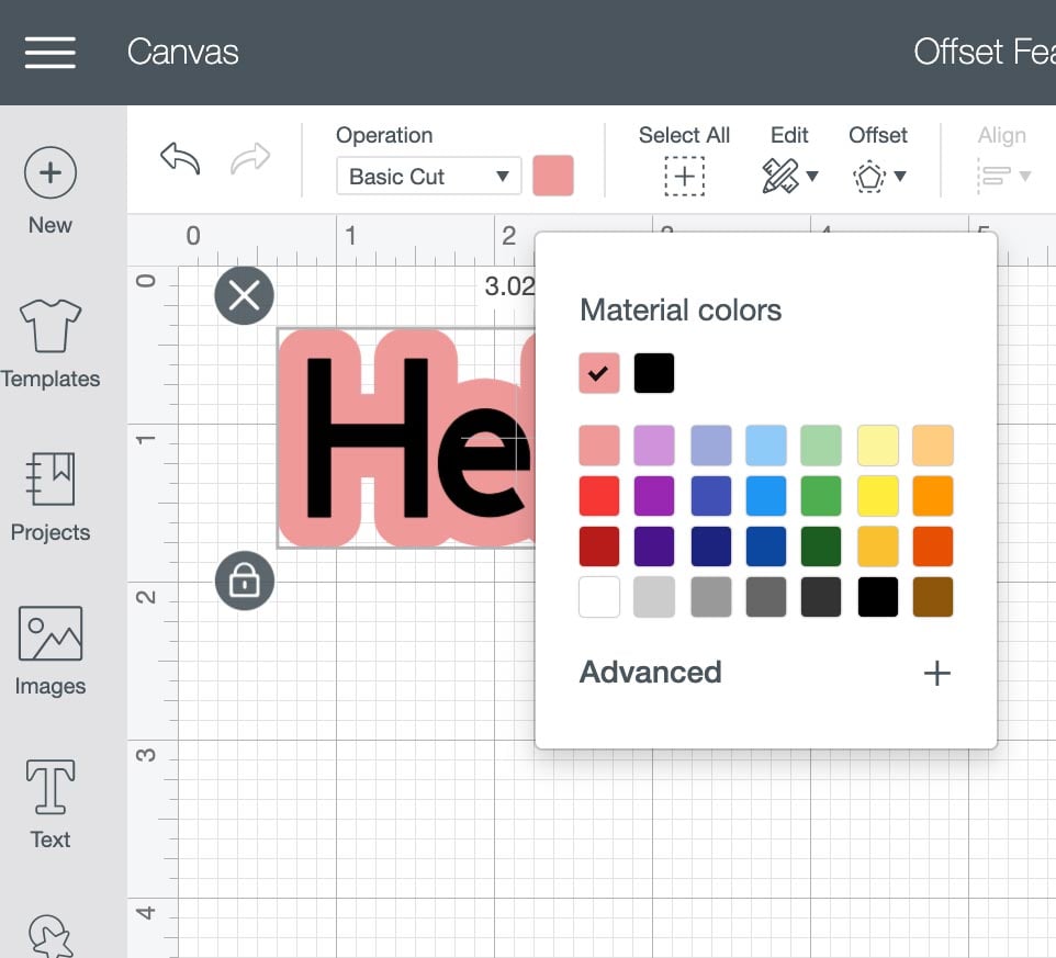Cricut Offset Feature color