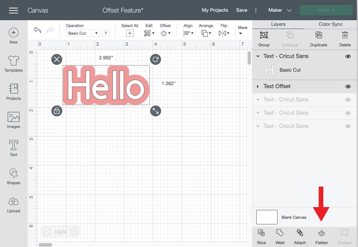 Cricut Offset Feature flatten