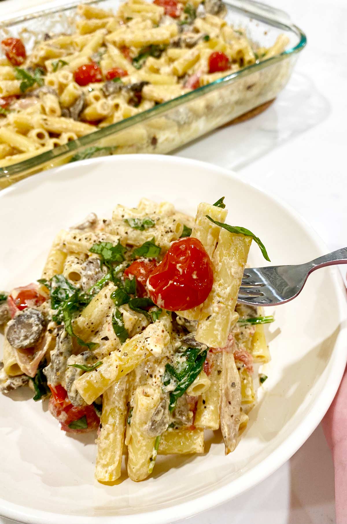 Baked Feta Pasta with Mushroom and Spinach