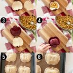 Collage of 6 photos showing the process step by step of how to make apple hand pies.