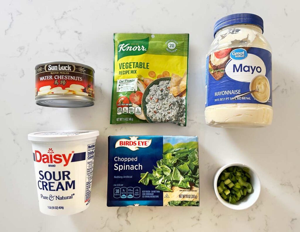 Knorr Spinach Dip Ingredients on kitchen counter.