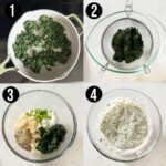 A step by step photo collage showing you how to make Knorr spinach dip, 4 steps total.