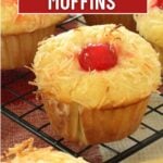 Pina colada muffins on a wire cooling rack.